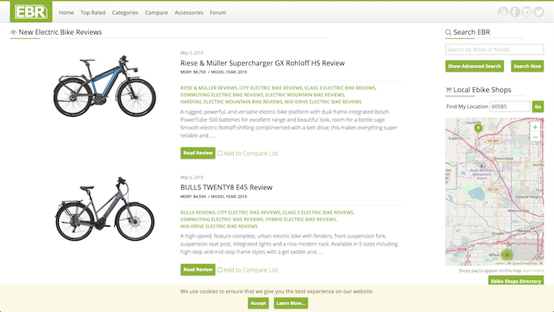 electricbikereview.com preview screenshot showing the landing page